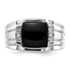 14k White Gold Cushion Onyx and VS Diamond Mens Ring
