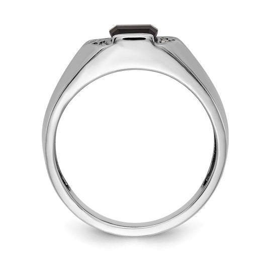 14k White Gold Onyx and A Diamond Mens Ring