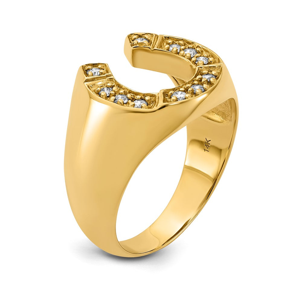 14k 1/5 carat AA Diamond Mens Horseshoe Ring