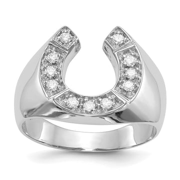 14k White Gold 1/5 carat VS Diamond Mens Horseshoe Ring