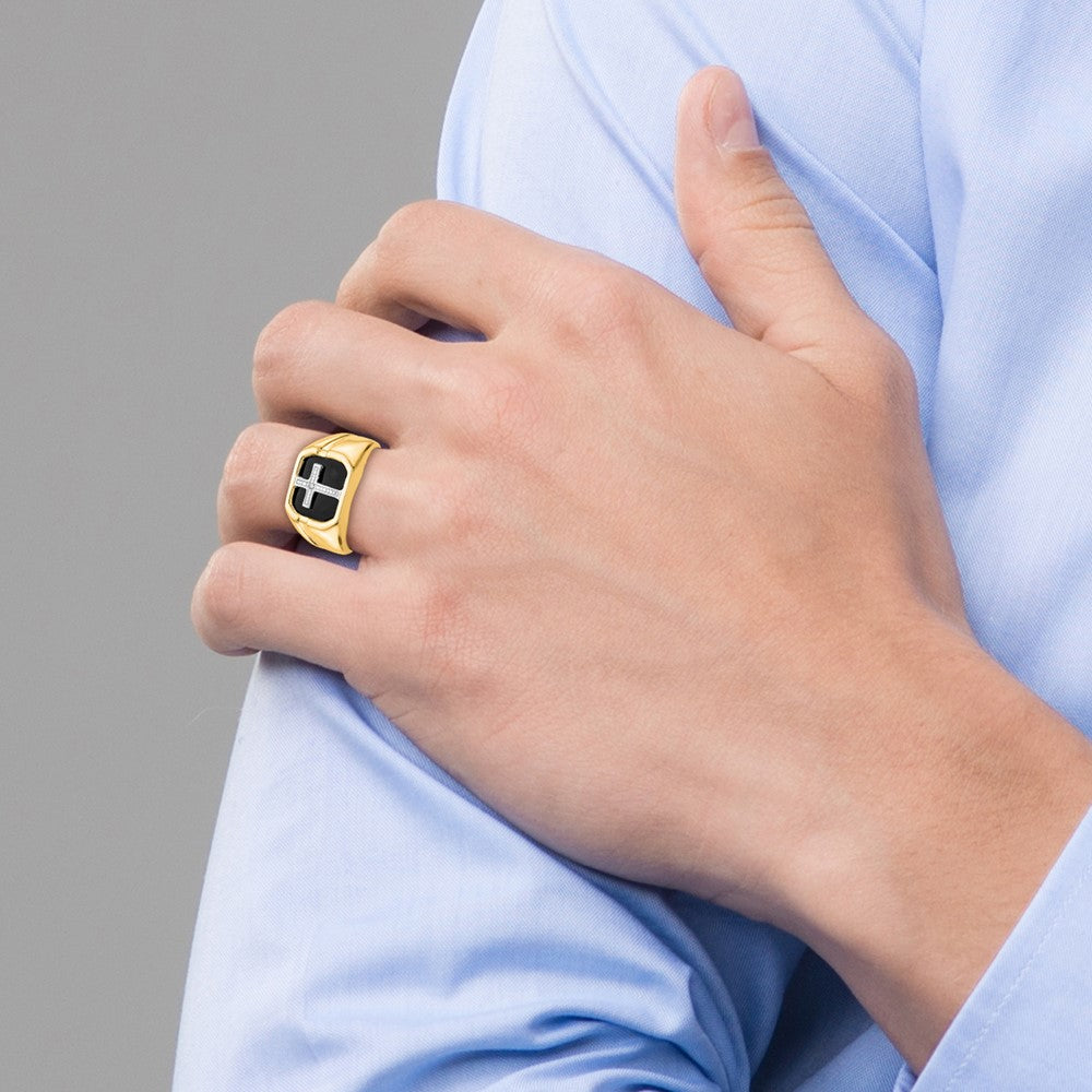 14k Octagon Onyx and A Diamond Mens Cross Ring