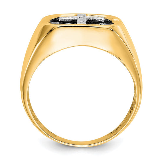 14k Octagon Onyx and A Diamond Mens Cross Ring