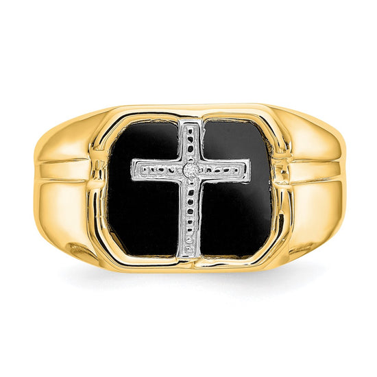 14k Octagon Onyx and A Diamond Mens Cross Ring