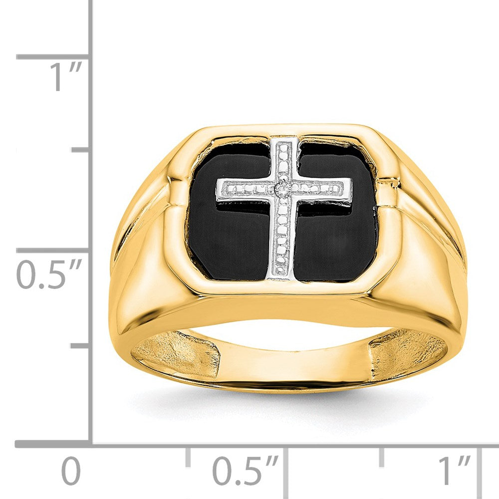 14k Octagon Onyx and A Diamond Mens Cross Ring