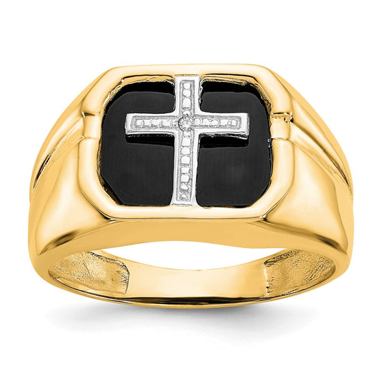 14k Octagon Onyx and A Diamond Mens Cross Ring