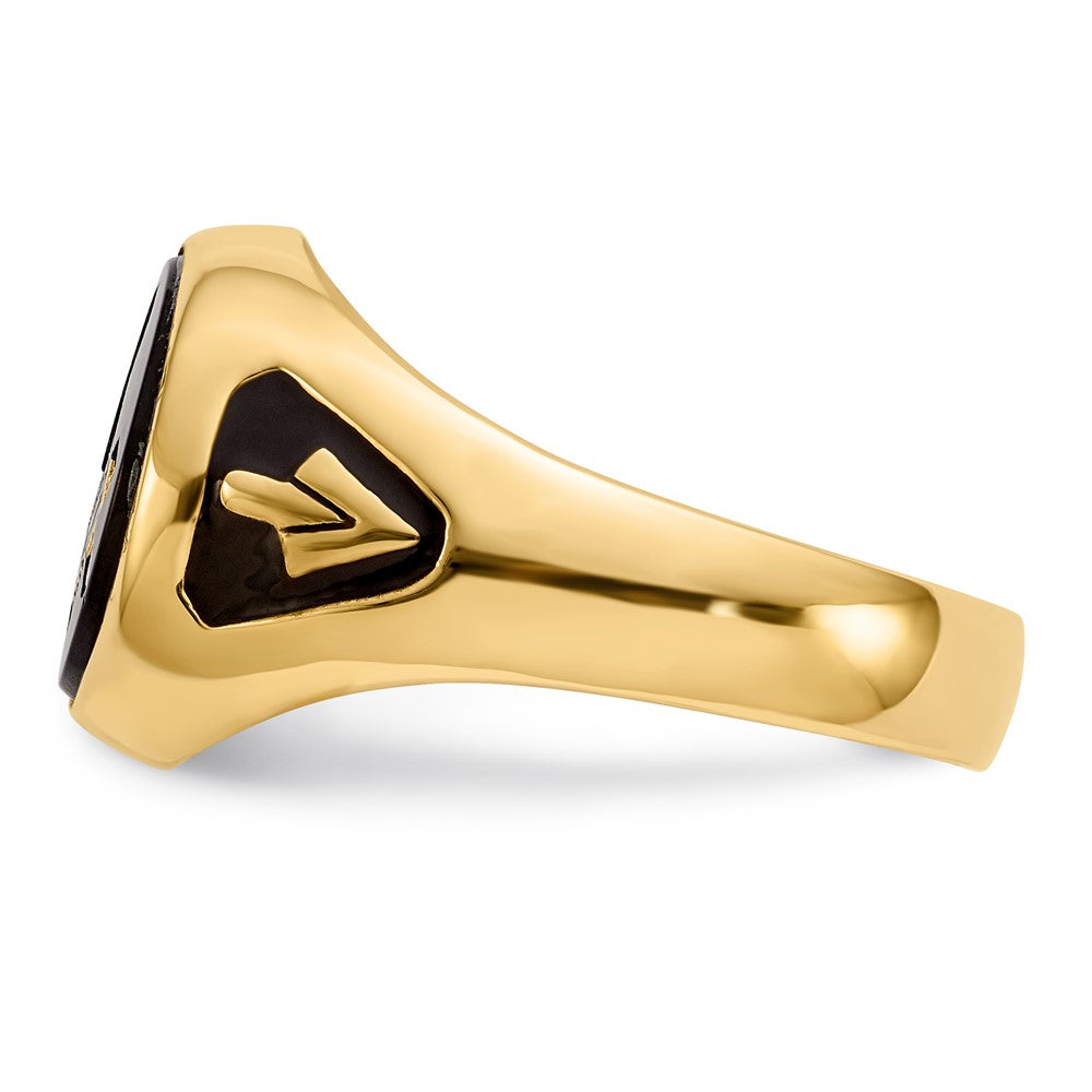 14k Men's Polished and Textured with Black Enamel and Oval Onyx Masonic Ring