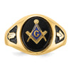 14k Men's Polished and Textured with Black Enamel and Oval Onyx Masonic Ring