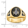 14k Men's Polished and Textured with Black Enamel and Oval Onyx Masonic Ring