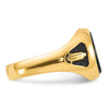 14k Men's Polished and Textured with Black Enamel and Oval Onyx Masonic Ring