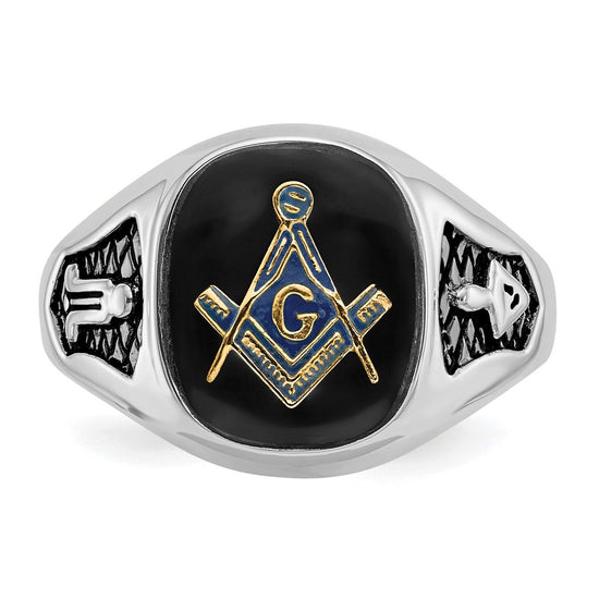 14k White Gold Men's Polished and Textured Masonic Ring Mounting