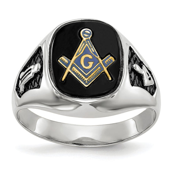 14k White Gold Men's Polished and Textured Masonic Ring Mounting