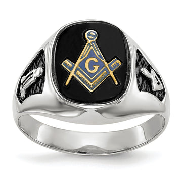 14k White Gold Men's Polished and Textured Masonic Ring Mounting