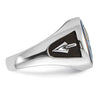14k White Gold Men's Polished and Textured with Black Enamel and Imitation Blue Spinel Masonic Ring