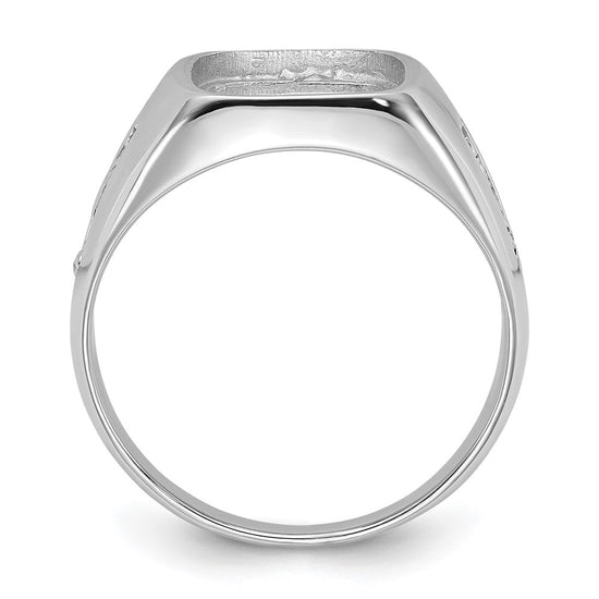 14k White Gold Men's Polished and Grooved Masonic Ring Mounting