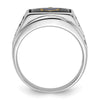 14k White Gold Men's Polished and Textured with Black Enamel and Onyx Masonic Ring