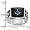 14k White Gold Men's Polished and Textured with Black Enamel and Onyx Masonic Ring