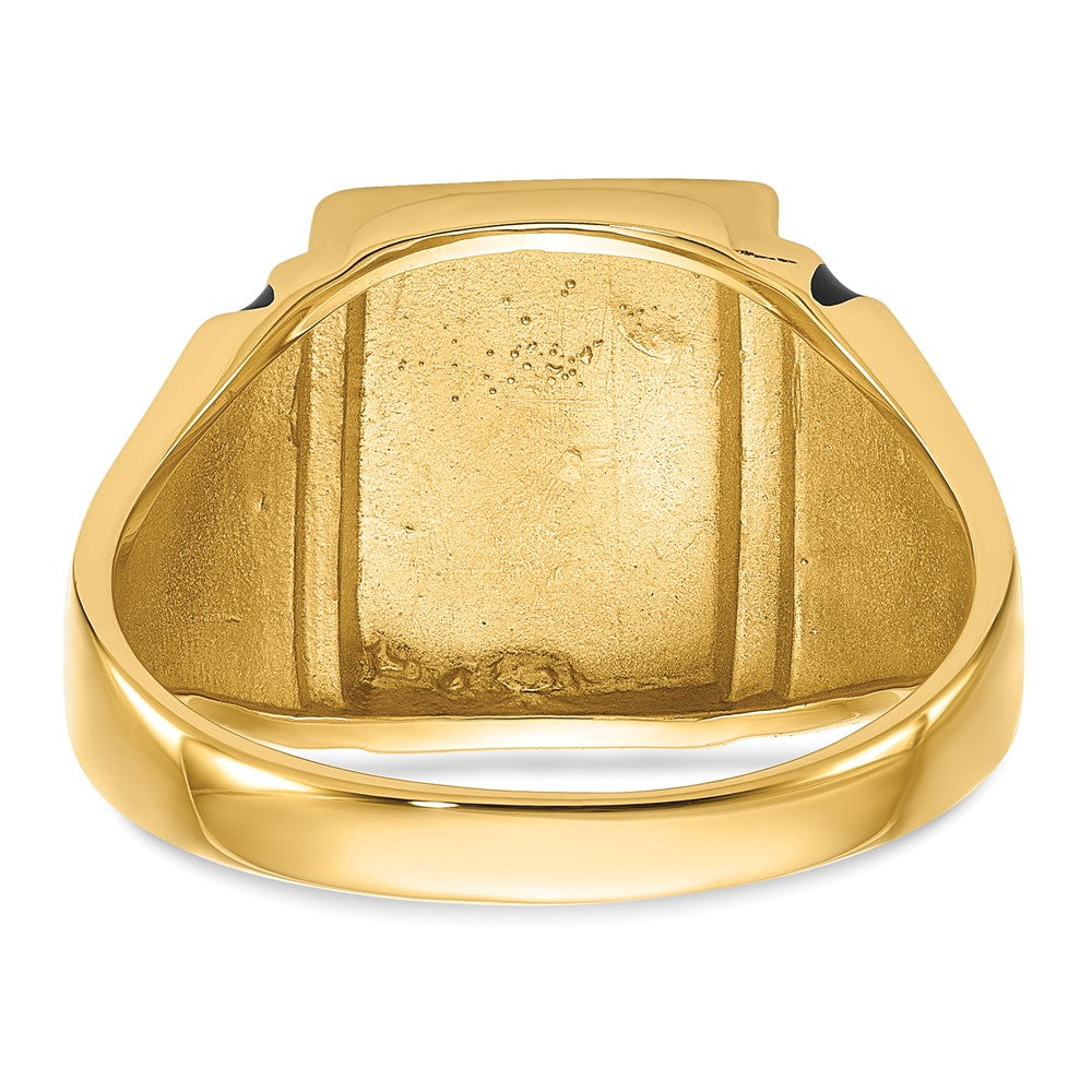 14k Mens Polished and Textured with Black Enamel Masonic Ring