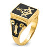 14k Mens Polished and Textured with Black Enamel Masonic Ring