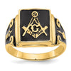 14k Mens Polished and Textured with Black Enamel Masonic Ring