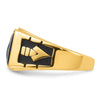 14k Mens Polished and Textured with Black Enamel and Onyx Masonic Ring