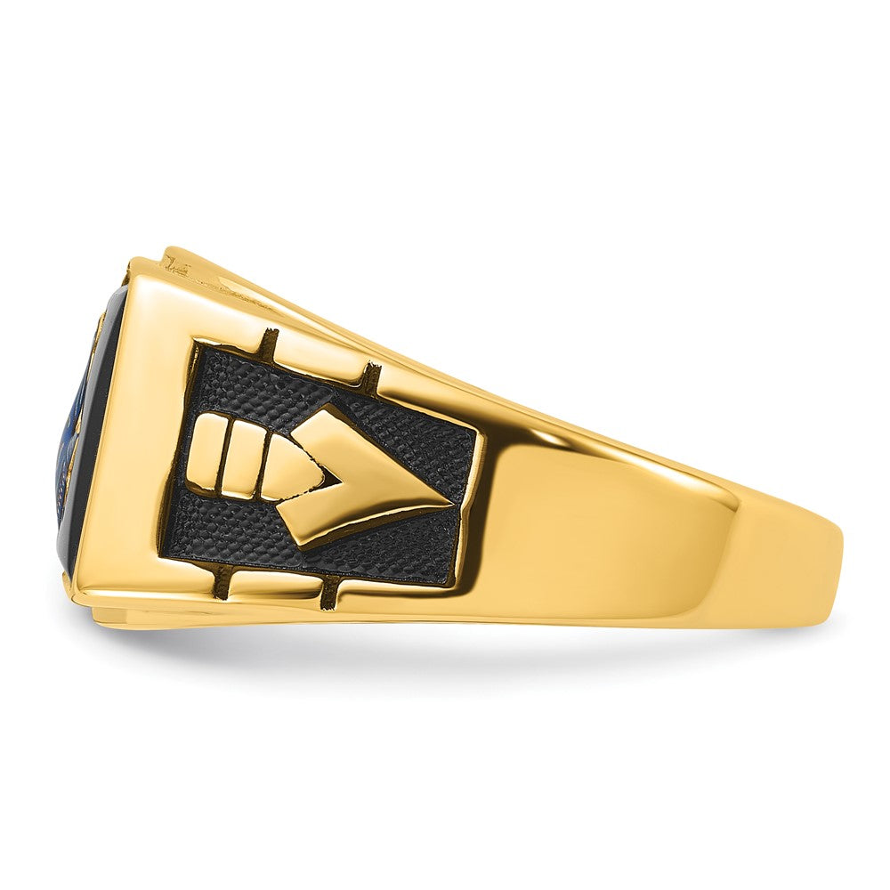14k Mens Polished and Textured with Black Enamel and Onyx Masonic Ring