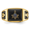 14k Mens Polished and Textured with Black Enamel and Onyx Masonic Ring
