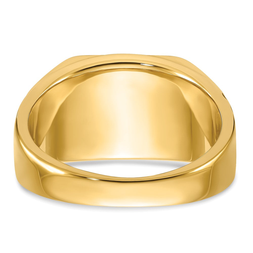 14k Mens Polished and Textured with Black Enamel and Onyx Masonic Ring