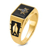 14k Mens Polished and Textured with Black Enamel and Onyx Masonic Ring