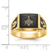 14k Mens Polished and Textured with Black Enamel and Onyx Masonic Ring