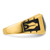 14k Mens Polished and Textured with Black Enamel and Onyx Masonic Ring