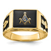 14k Mens Polished and Textured with Black Enamel and Onyx Masonic Ring