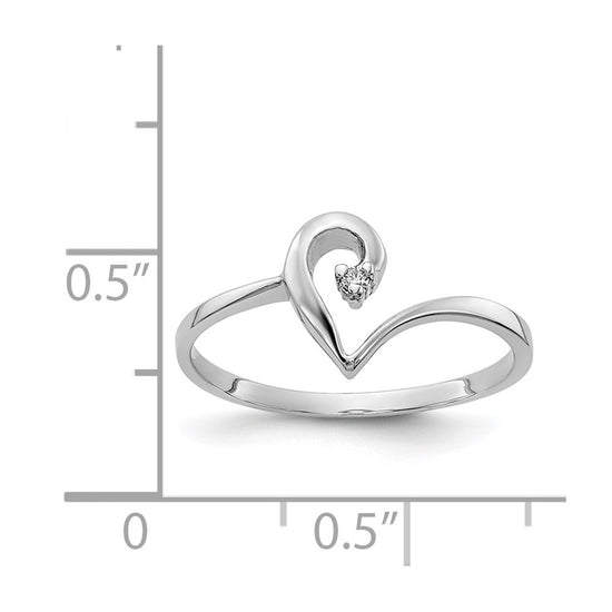 14k White Gold Polished AA Diamond heart ring