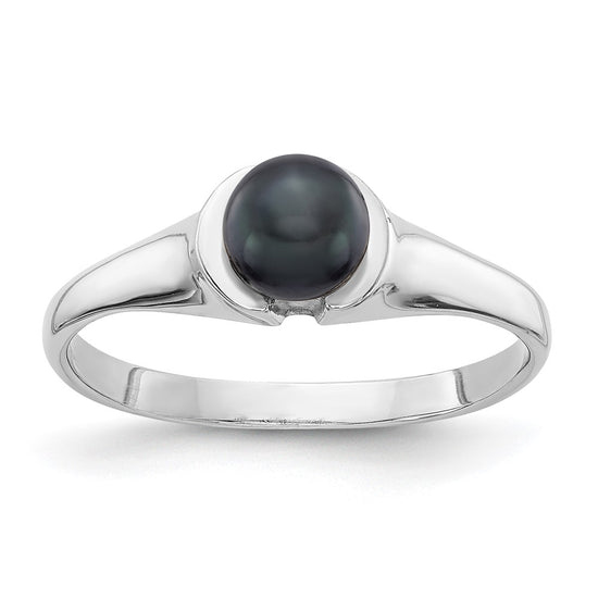 14k White Gold 5mm Black Freshwater Cultured Pearl Ring