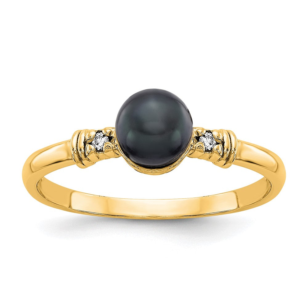 Gold Polished Freshwater Pearl and Diamond Rings