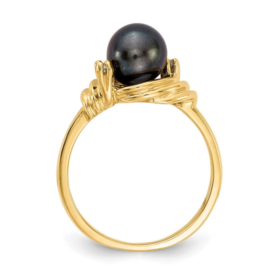 Gold Polished Freshwater Pearl and Diamond Rings
