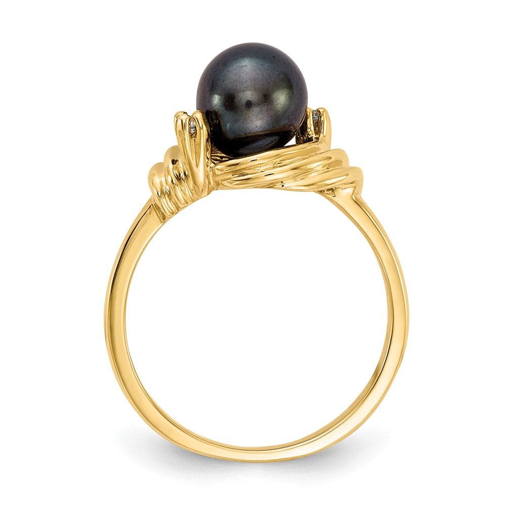 Gold Polished Freshwater Pearl and Diamond Rings