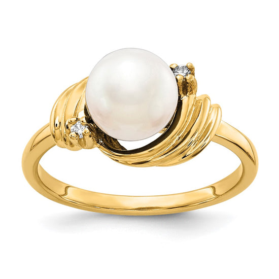 Gold Polished Freshwater Pearl and Diamond Rings