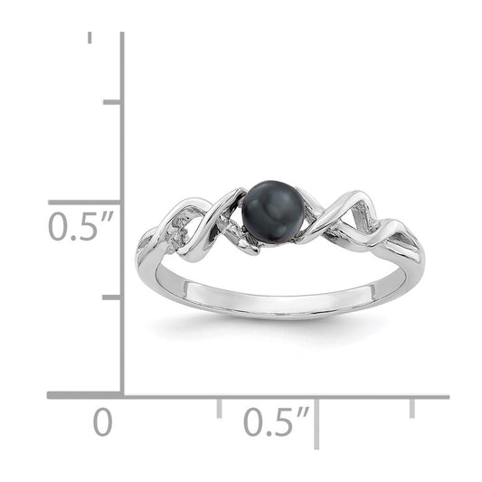 14k White Gold 4mm Black Freshwater Cultured Pearl Twisted Ring