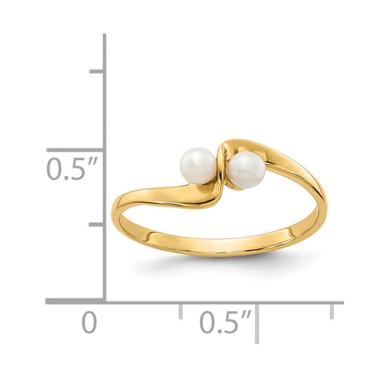 14k 3mm White Freshwater Cultured Two-Pearl Ring