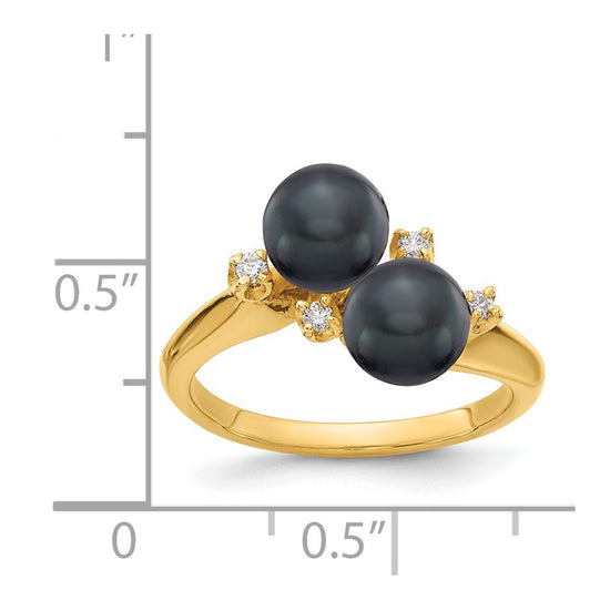 Gold Polished Freshwater Pearl and Diamond Rings
