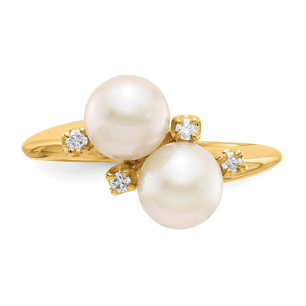 Gold Polished Freshwater Pearl and Diamond Rings