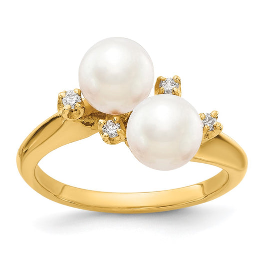 Gold Polished Freshwater Pearl and Diamond Rings