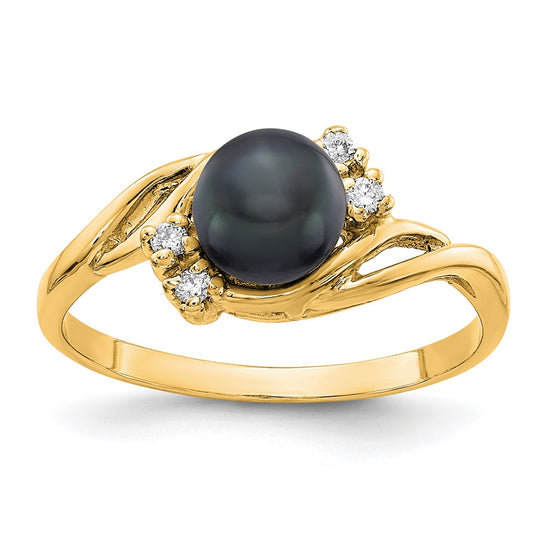 Gold Polished Freshwater Pearl and Diamond Rings
