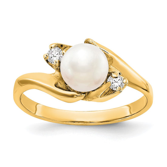 Gold Freshwater Cultured Pearl and Diamond Rings