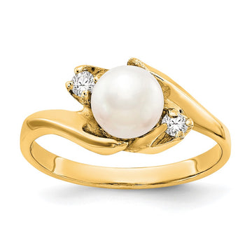 Gold Freshwater Cultured Pearl and Diamond Rings