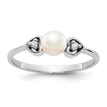 Gold Polished Freshwater Pearl and Diamond Rings
