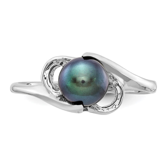 14k White Gold 5.5mm Black Freshwater Cultured Pearl Ring