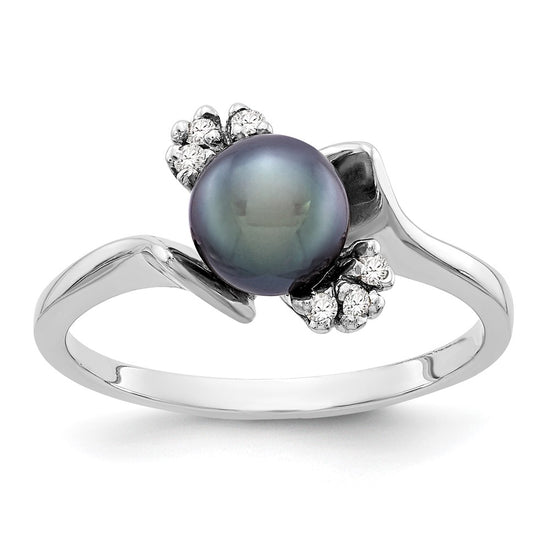 Gold Polished Freshwater Pearl and Diamond Rings