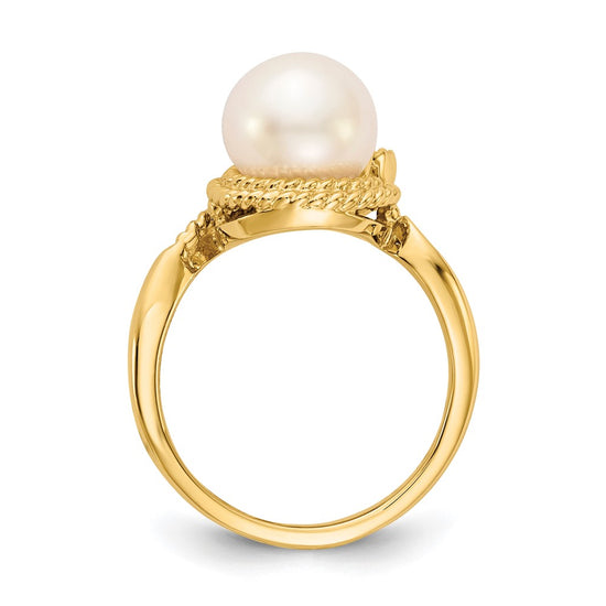 Gold Polished Freshwater Pearl and Diamond Rings