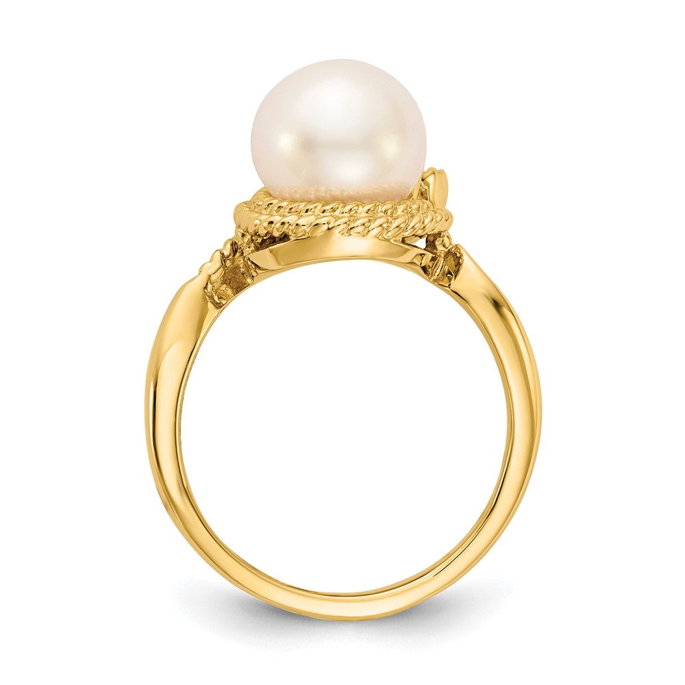 Gold Polished Freshwater Pearl and Diamond Rings